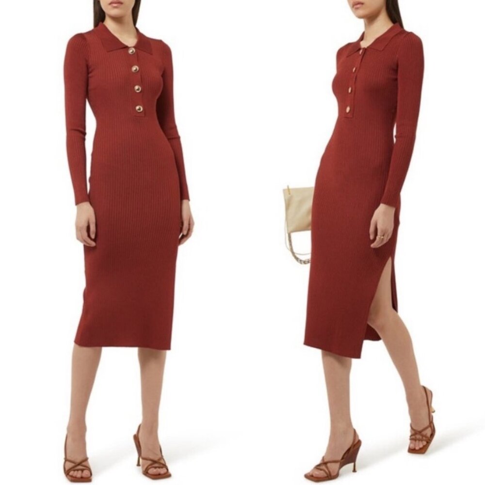 Good American | Polo Long Sleeve Knit Midi Dress Brick Red